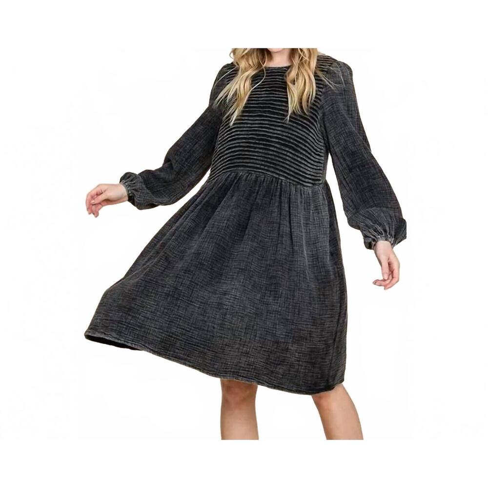 NEW LIME N CHILI front pintuck cotton midi dress in black acid wash